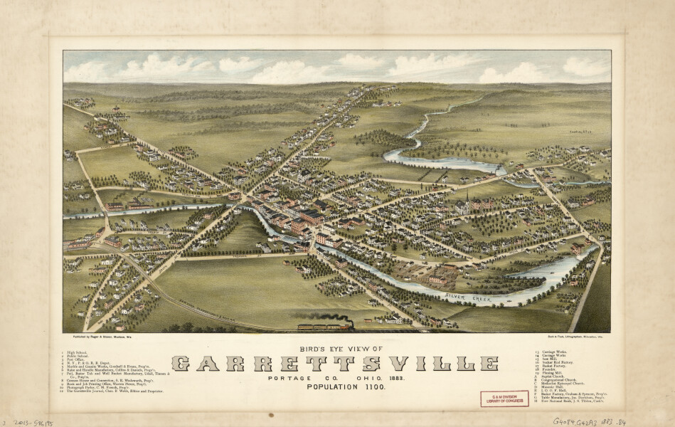 E93 - Birds eye view of Garrettsville Portage Co. Ohio - 1883 