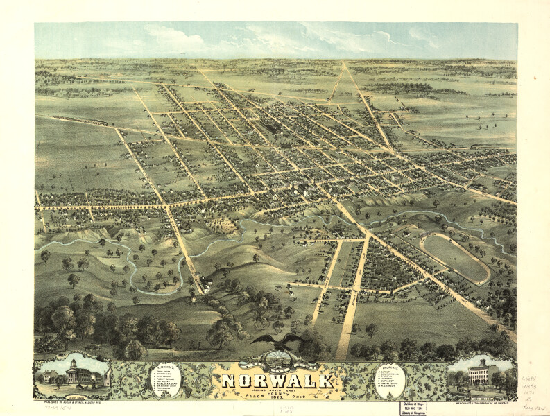 E93 - Birds eye view of Norwalk Huron County Ohio - 1870