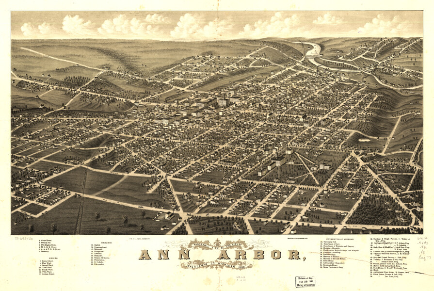 E94 - Panoramic view of the city of Ann Arbor Washtenaw Co Michigan - 1880