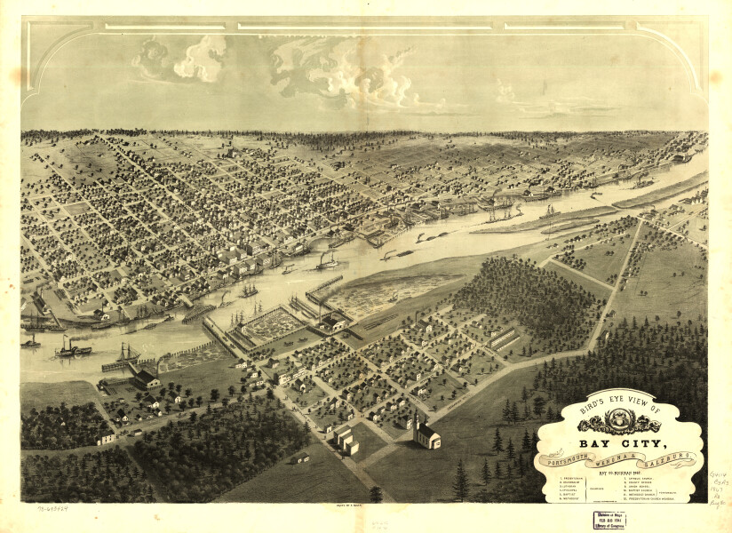 E94 - Birds eye view of Bay City Portsmouth Wenona and Salzburg Bay Co Michigan - 1867