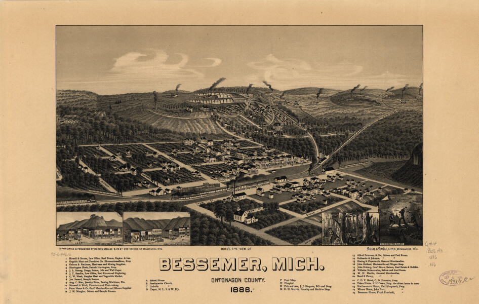 E94 - Birds eye view of Bessemer Michigan Ontonagon County - 1886