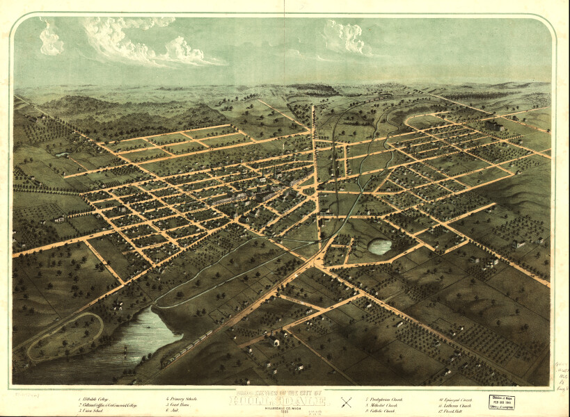 E94 - Birds eye view of the city of Hillsdale Hillsdale Co Mich - 1866