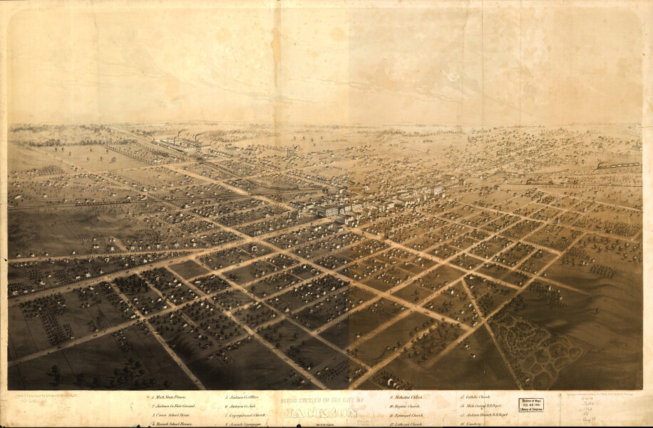 E94 - Birds eye view of the city of Jackson Michigan