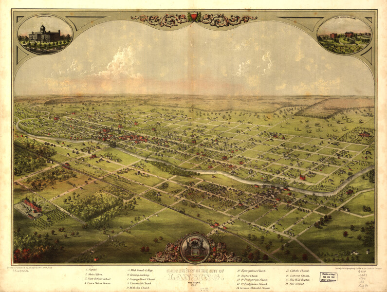 E94 - Birds eye view of the city of Lansing Michigan - 1866