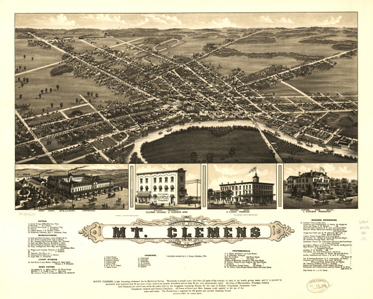 E94 - Panoramic view of Mt Clemens 1881 Macomb Co Michigan