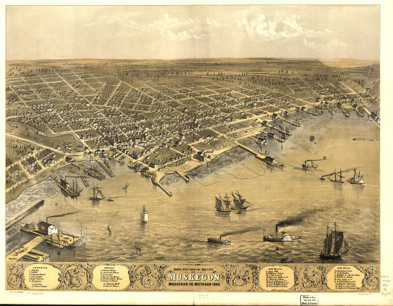 E94 - Birds eye view of the city of Muskegon Muskegon Co Michigan - 1868