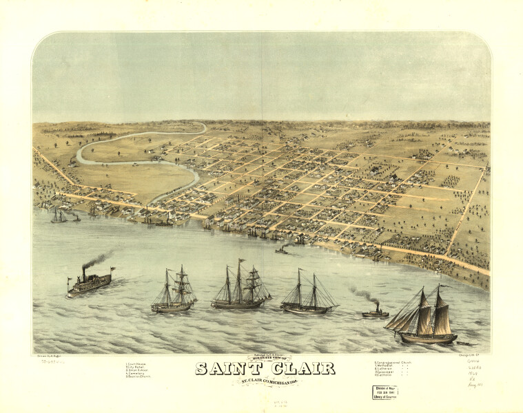 E94 - Birds eye view of Saint Clair St Clair Co Michigan - 1868