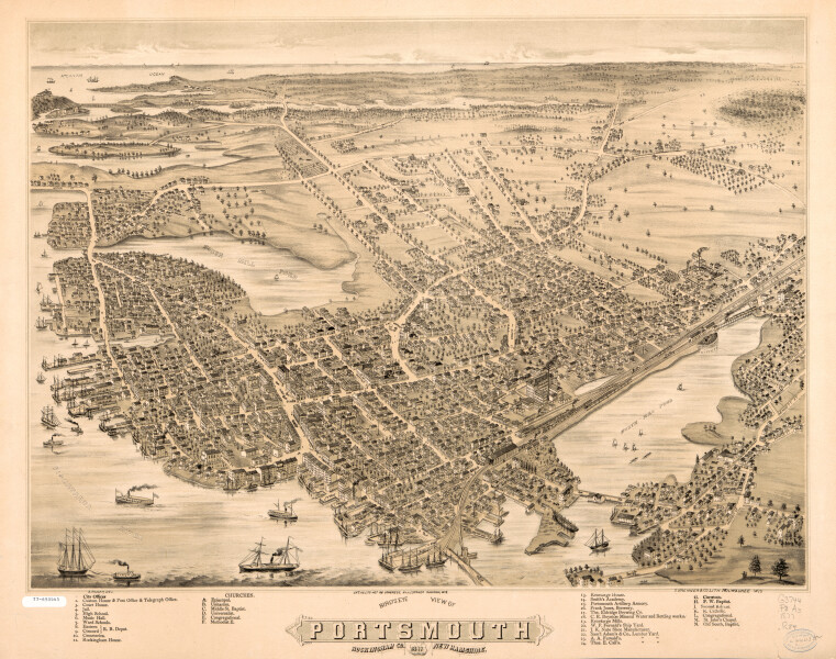 E104 - Map of Birds eye view of Portsmouth Rockingham Co New Hampshire