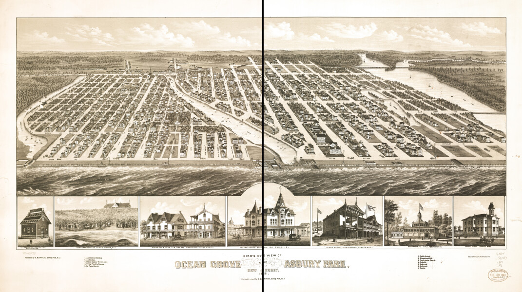 E106 - Birds eye view of Ocean Grove and Asbury Park New Jersey - 1881