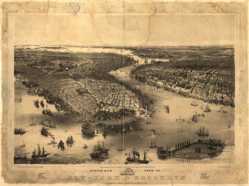 E106 - Birds eye view of New York & Brooklyn - 1851