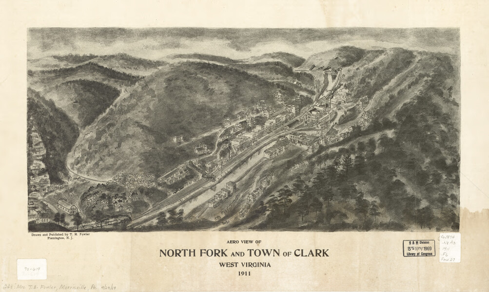 E108 - Aero view of North Fork and town of Clark West Virginia - 1911