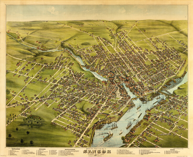 E110 - Birds eye view of the City of Bangor Penobscot County Maine - 1875