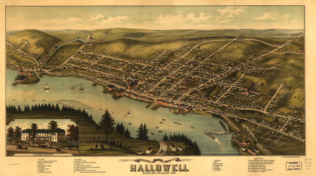 E110 - Birds eye view of the city of Hallowell Kennebec Co Maine - 1878