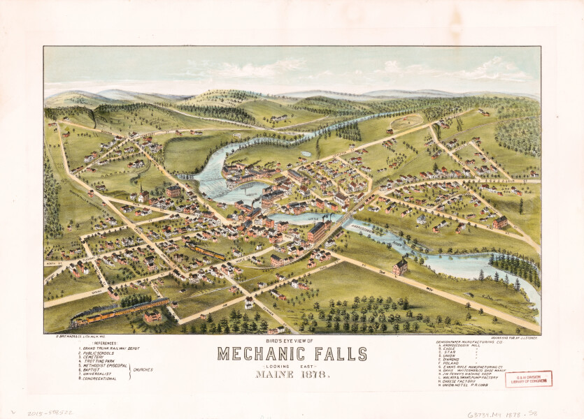 E110 - Birds eye view of Mechanic Falls Maine - 1878 