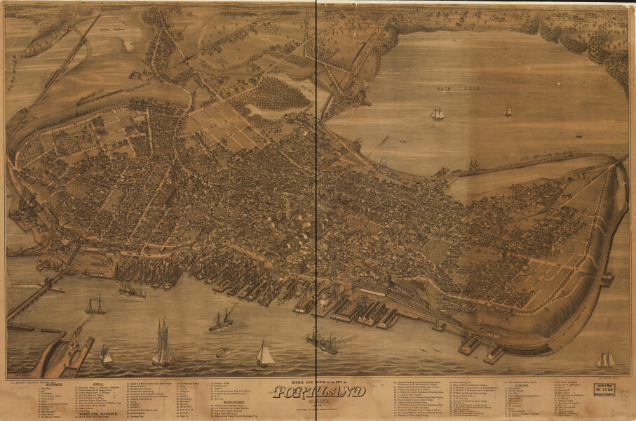 E110 - Birds eye view of the city of Portland Maine - 1876