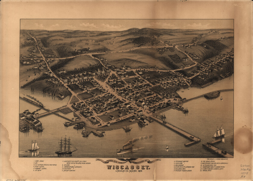 E110 - Birds eye view of the village of Wiscasset Lincoln Co Maine - 1878