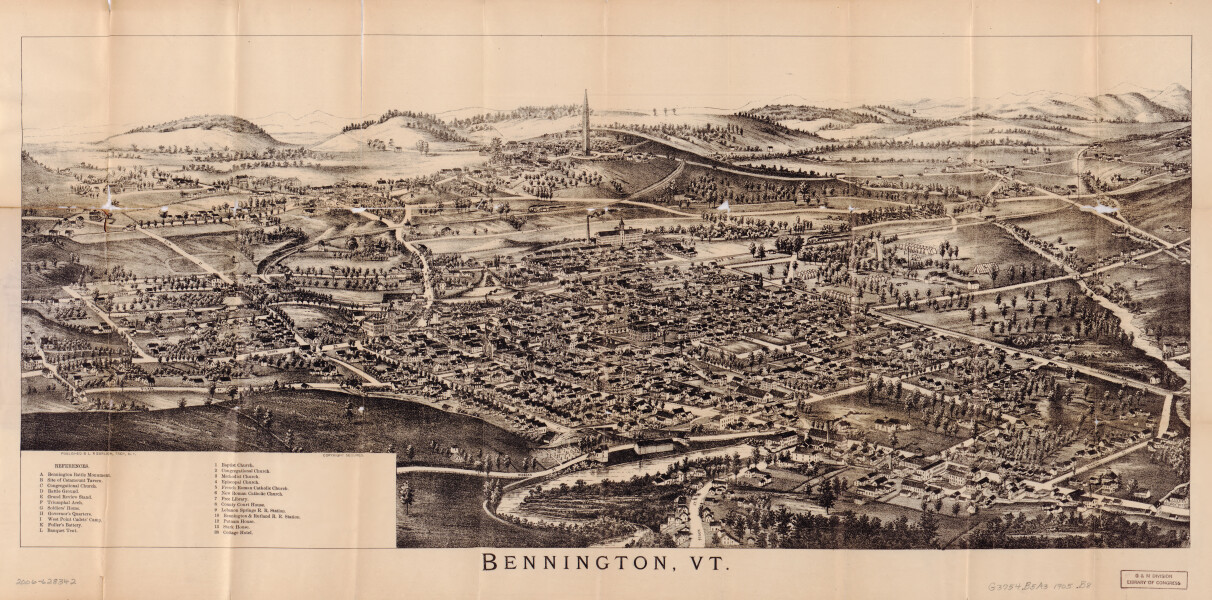 E111 - Folded birds-eye view of Bennington Vermont - 1905