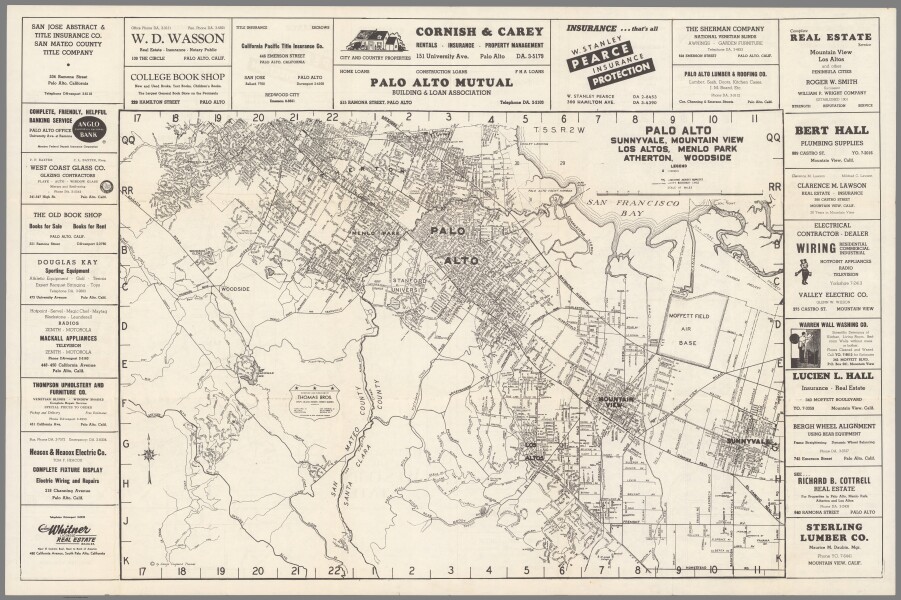 E115 - Map of Palo Alto -Mountain View -Sunnyvale -Menlo Park -Atherton -Los Altos and Vicinity. 1945