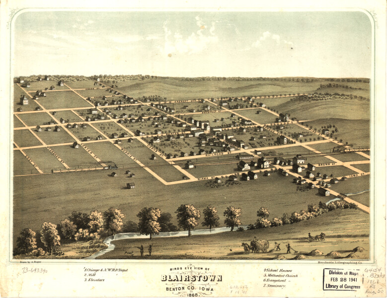 E119 - Birds eye view of Blairstown Benton Co Iowa - 1868