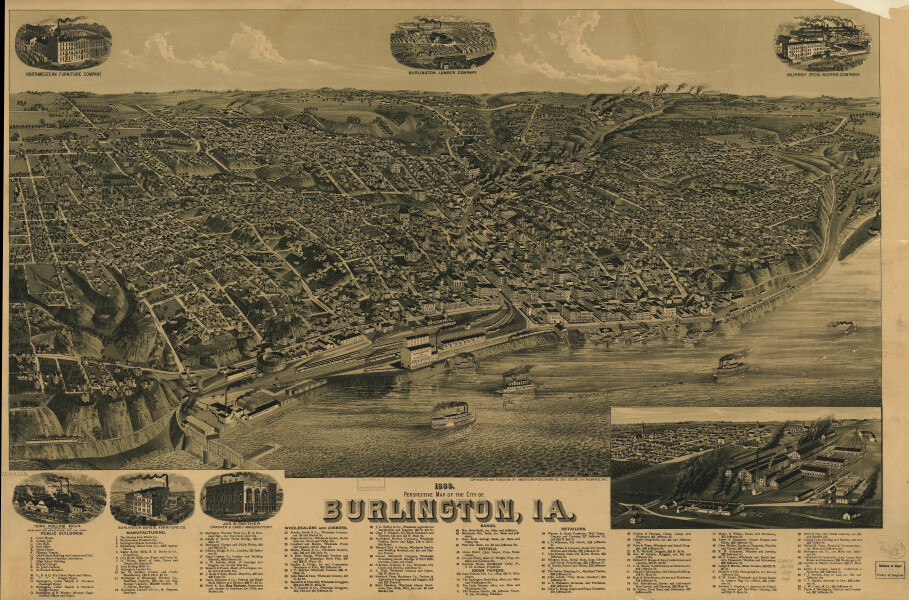 E119 - Perspective map of the city of Burlington Iowa - 1889 