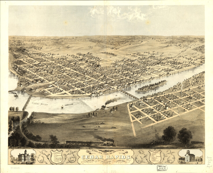 E119 - Birds eye view of the city of Cedar Rapids and Kingston Linn Co Iowa - 1868