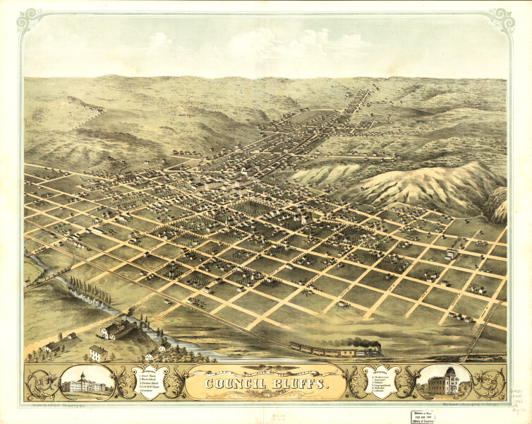 E119 - Birds eye view of the city of Council Bluffs Pottawattamie Co Iowa - 1868