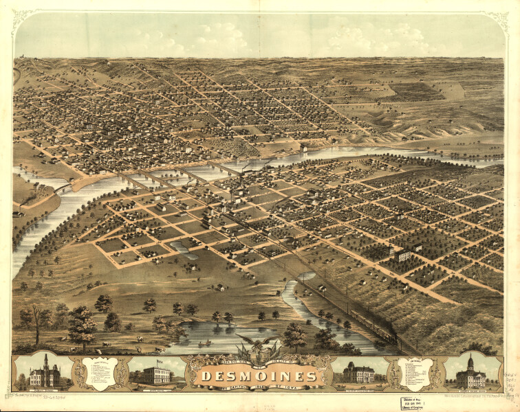 E119 - Birds eye view of the city of Des Moines the capital of Iowa - 1868