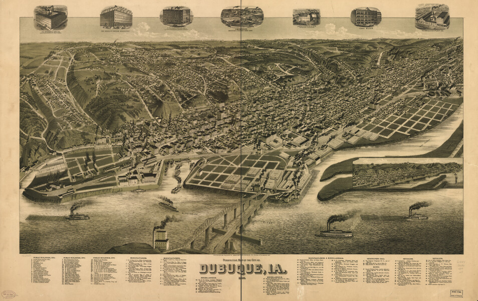 E119 - Perspective map of the city of Dubuque Iowa - 1889