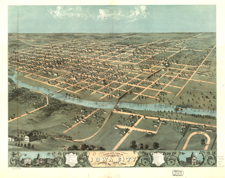 E119 - Birds eye view of Iowa City Johnson Co Iowa - 1868