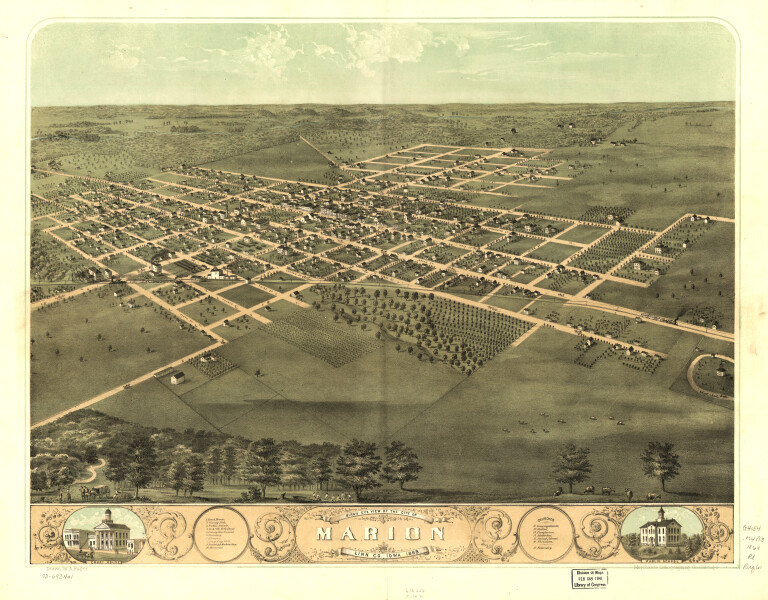 E119 - Birds eye view of the city of Marion Linn Co Iowa - 1868