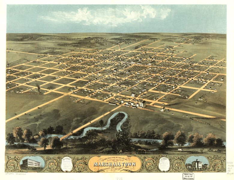 E119 - Birds eye view of the city of Marshalltown Marshall Co Iowa - 1868