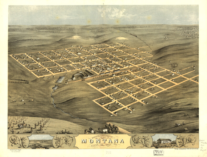 E119 - Birds eye view of the city of Montana Boone Co Iowa - 1868