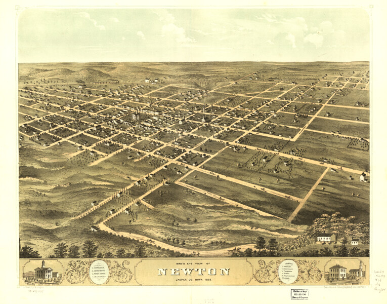 E119 - Birds eye view of Newton Jasper Co Iowa - 1868