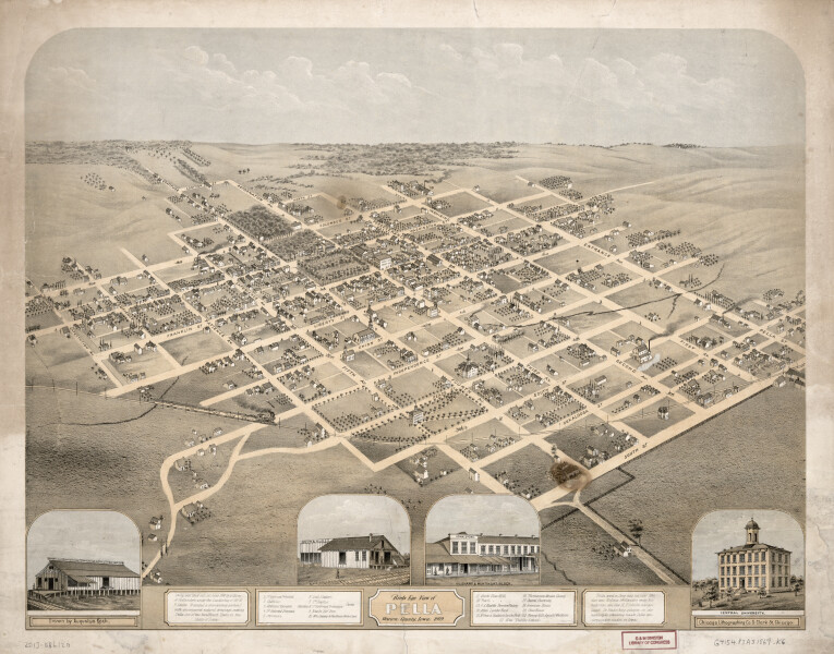 E119 - Birds eye view of Pella Marion County Iowa - 1869