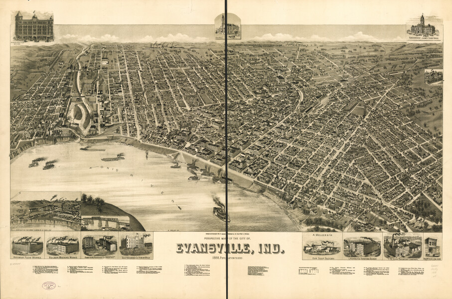 E120 - Perspective map of the city of Evansville Indiana - 1888