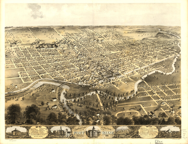 E120 - Birds eye view of the city of Fort Wayne Indiana - 1868