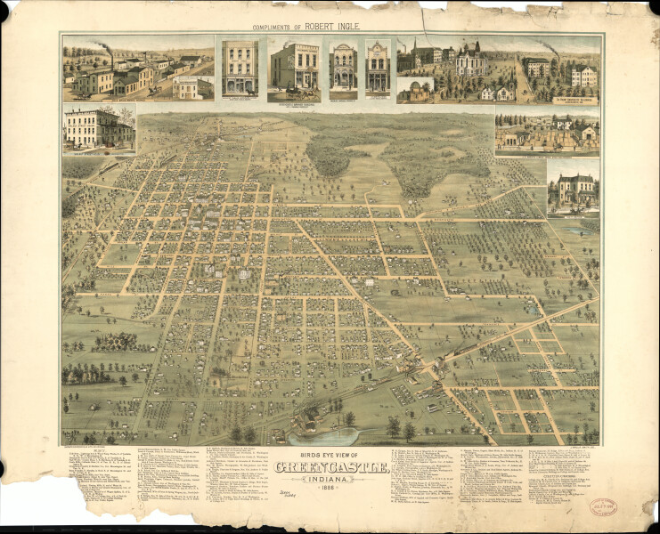 E120 - Birds eye view of Greencastle Indiana - 1886