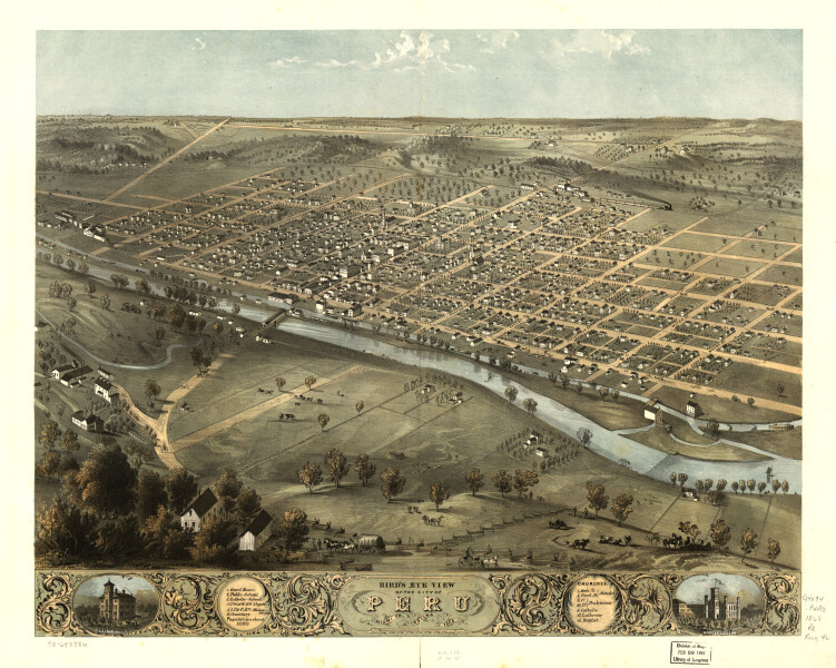 E120 - Birds eye view of the city of Peru Miami Co Indiana - 1868