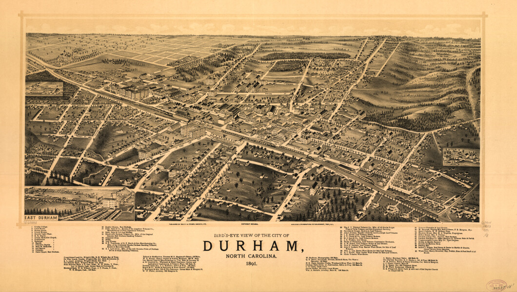 E124 - Birds-eye view of the city of Durham North Carolina - 1891