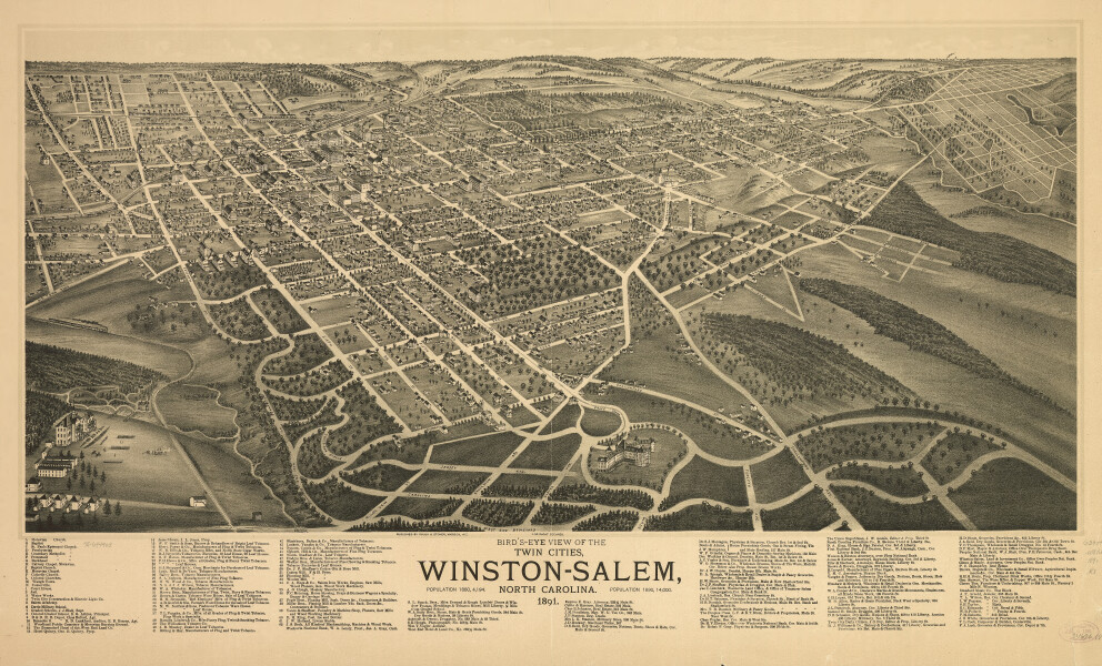 E124 - Birds-eye view of the twin cities Winston-Salem North Carolina - 1891