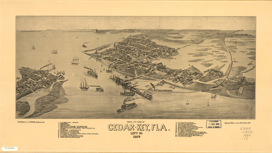 E128 - Birds eye view of Cedar-Key Florida Levy Co - 1884