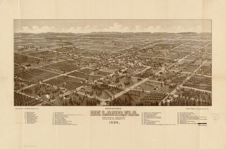 E128 - Birds eye view of De Land Florida Volusia County - 1884