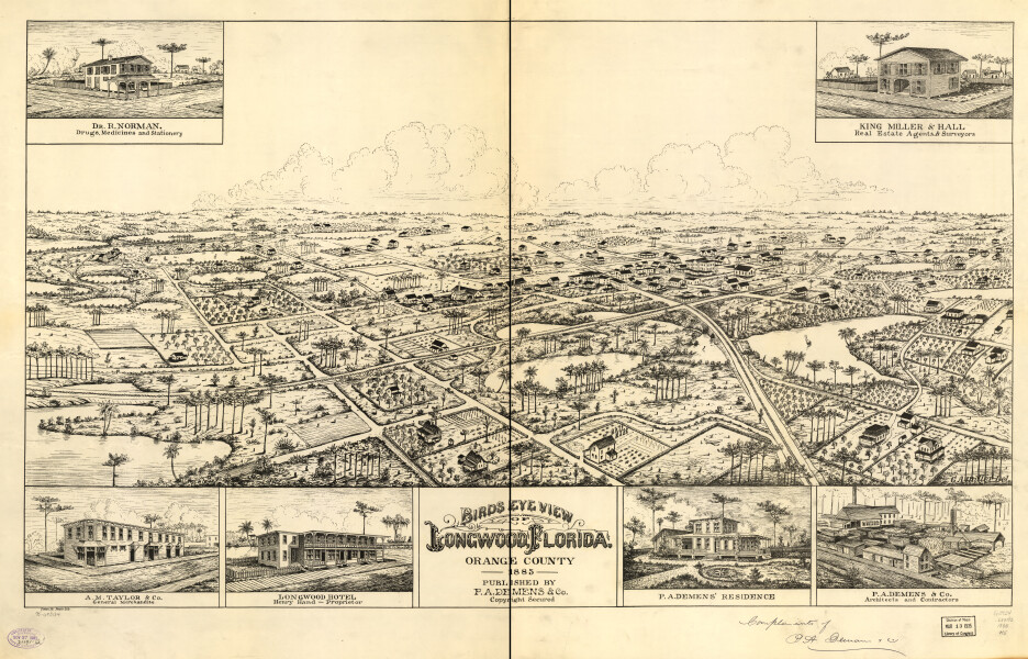 E128 - Birds eye view of Longwood Florida Orange County - 1885