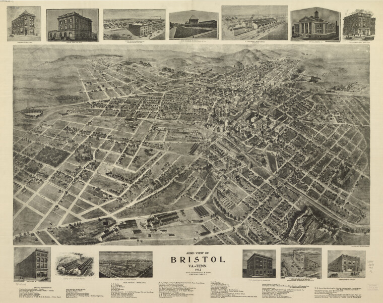 E130 - Aero view of Bristol Virginia Tennessee - 1912