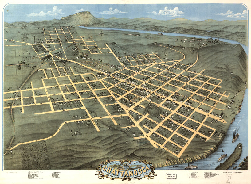 E130 - Birds eye view of the city of Chattanooga Hamilton County Tennessee - 1871