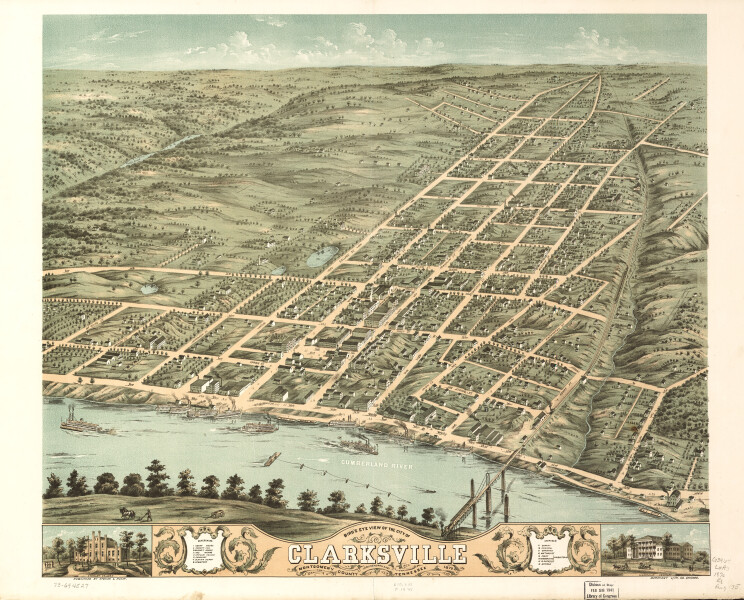 E130 - Birds eye view of the city of Clarksville Montgomery County Tennessee - 1870