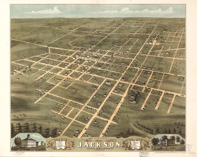 E130 - Birds eye view of the city of Jackson Madison County Tennessee - 1870