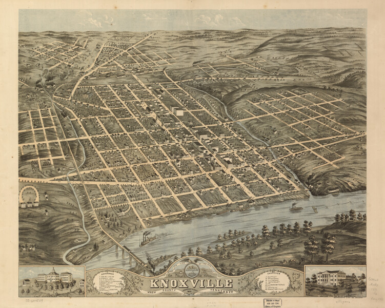 E130 - Birds eye view of the city of Knoxville Knox County Tennessee - 1871