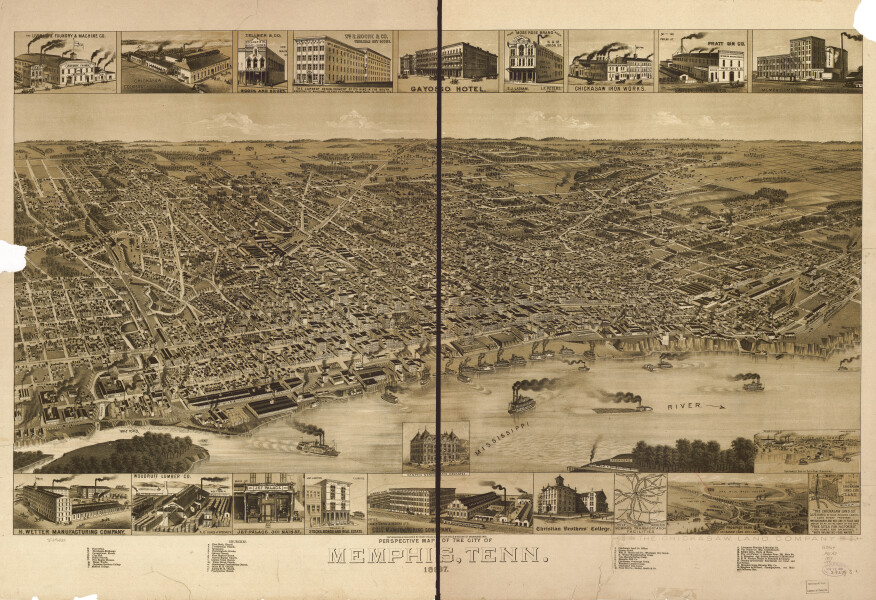 E130 - Perspective map of the city of Memphis Tennessee - 1887