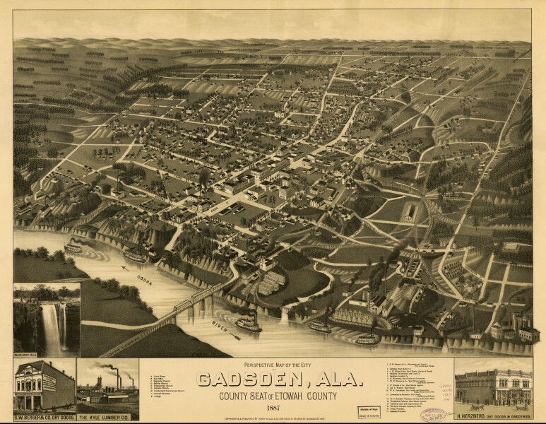 E132 - Perspective map of the city of Gadsden Alabama county seat of Etowah County - 1887